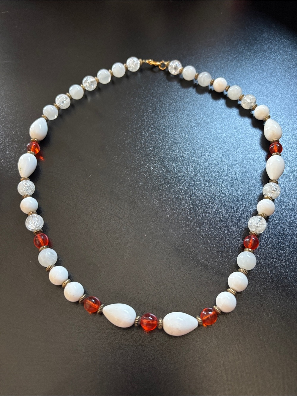White and Amber Bead Necklace - Elegant Women's Jewelry